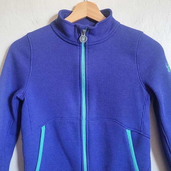 Spyder Encore Full Zip Jacket Fleece Lined Mock Neck Indigo Blue Size Kids 10-12 - Picture 3 of 12